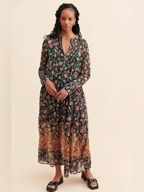 Free People See it Through Maxi Floral Dress -Boho - beach cover-up
